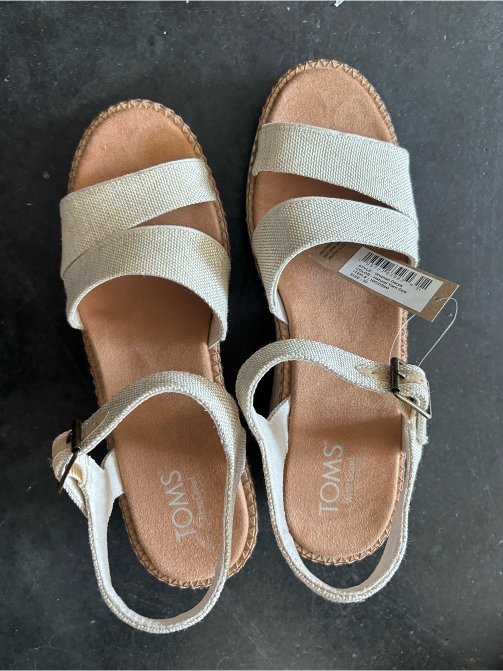Toms Women's Cream Cross-Strap Canvas Wedge Sandals